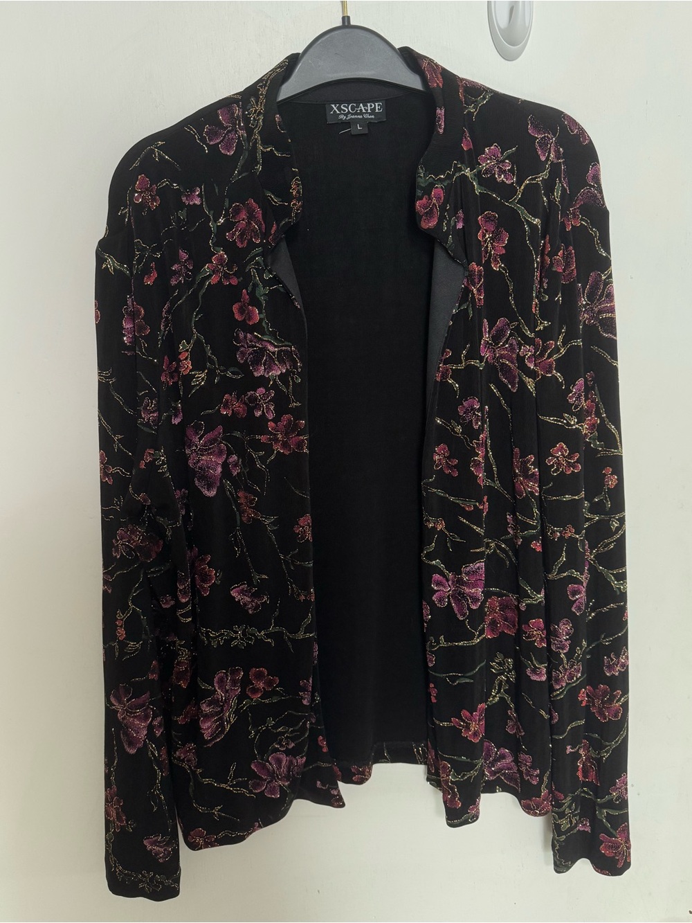 Vintage Xscape By Joanna Chen Floral Velvet Glittering Cardigan Sz L
